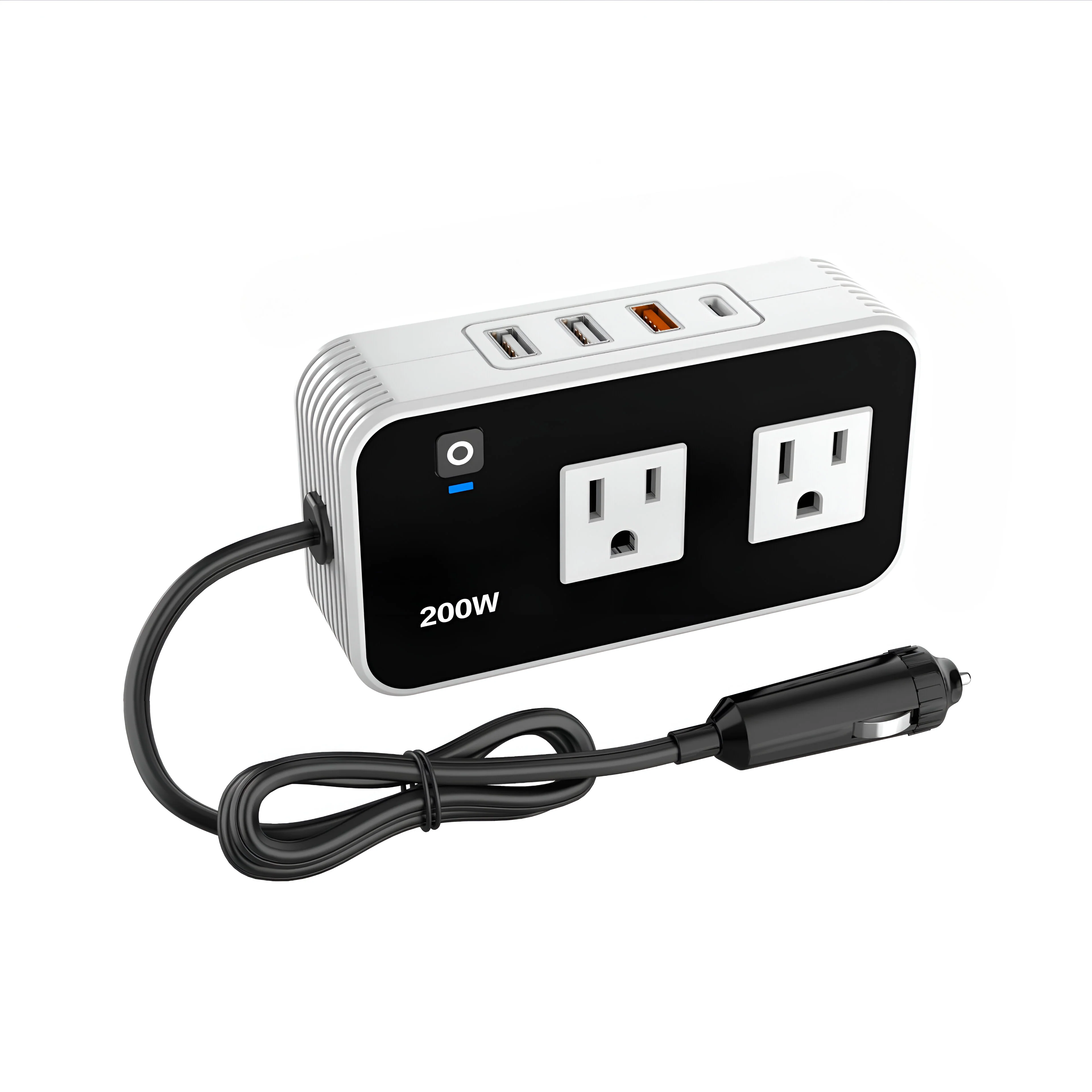 Inversor De Voltaje Corriente Para Auto 200W De 12 V A 110 V, Adaptador De Carga Para Carro Con USB, Con 6 Puertos.