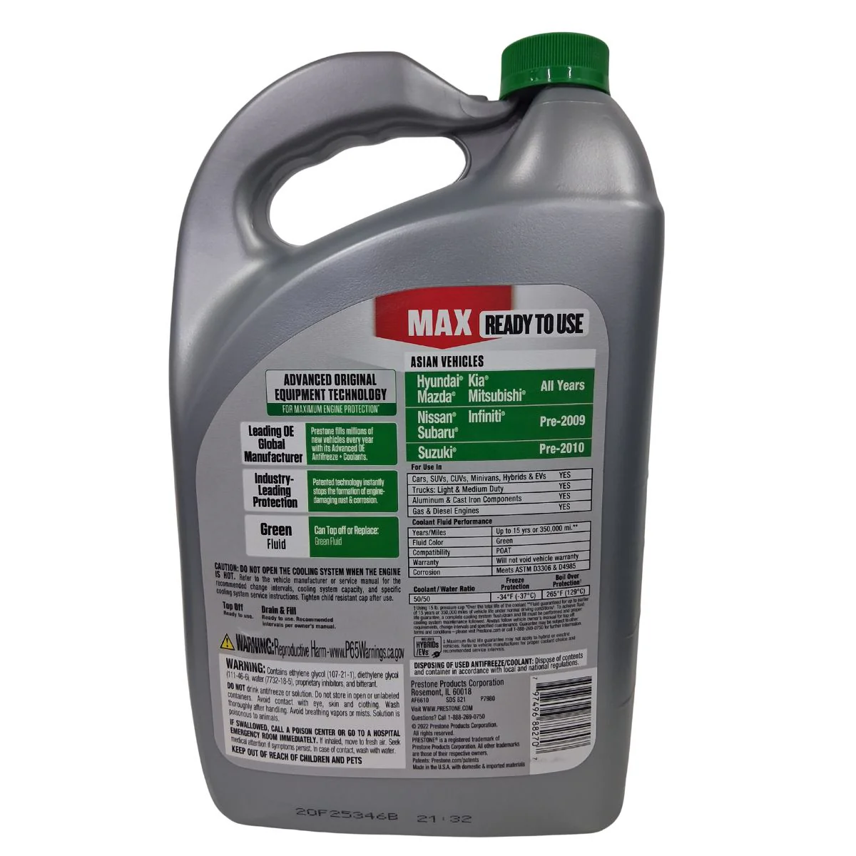 Coolant Prestone Asian Verde 50/50 MAX 1 GL Para Autos Asiáticos. - Image 2