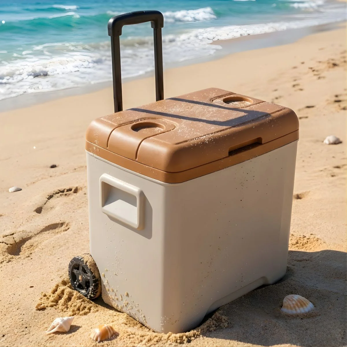 Cooler Portátil 32QT (30L) Con Ruedas Y Asa, Marrón, Aislamiento Térmico 48H Frío Y 12H Calor, Camping Y Picnic. Hielera 46.0Cm×35.6Cm×44.0Cm