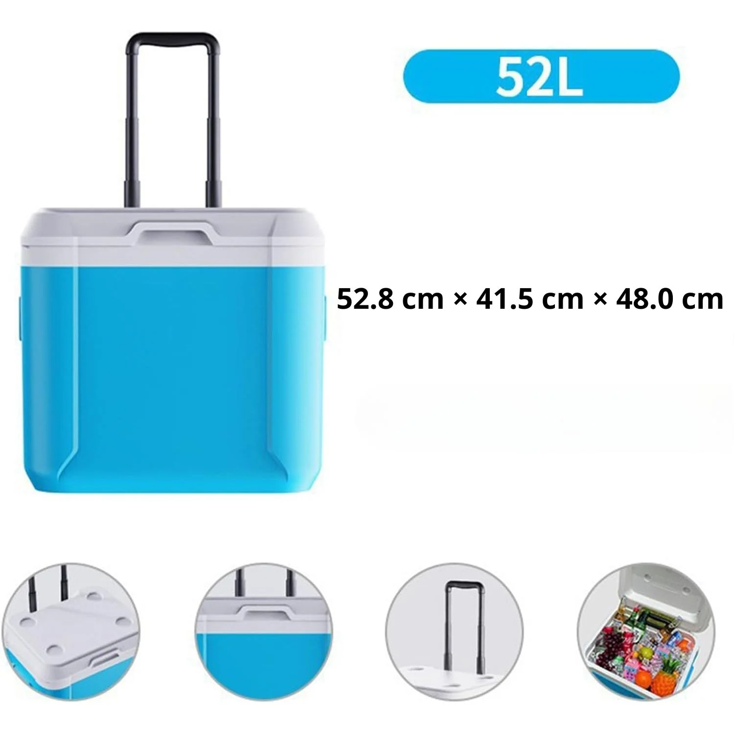 Cooler Portátil 55QT (52L)Con Ruedas Azul/Blanco, Aislamiento Térmico Antifugas Para Camping Y Picnic Hielera (52.8×41.5×48.0Cm) - Image 4