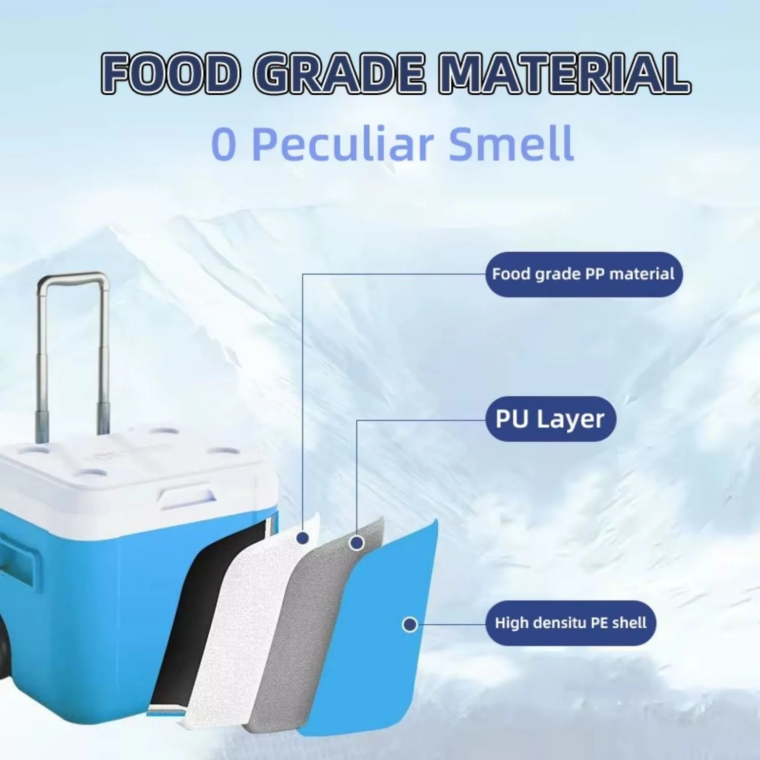 Cooler Portátil 55QT (52L)Con Ruedas Azul/Blanco, Aislamiento Térmico Antifugas Para Camping Y Picnic Hielera (52.8×41.5×48.0Cm) - Image 6
