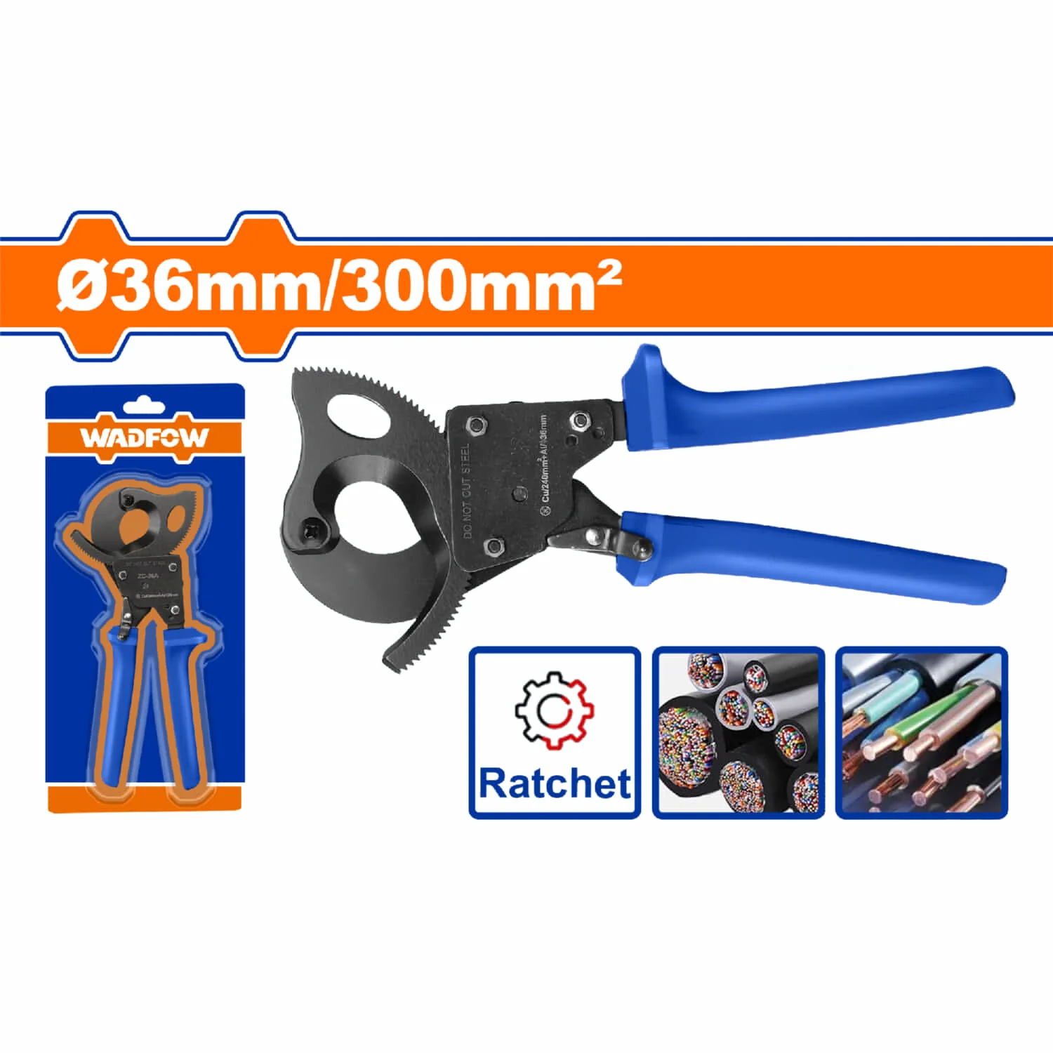 Cortador De Cable Ratchet Φ36 Mm/300 Mm² CR-MO Long. 260Mm Forjado. Corta Alambre.
