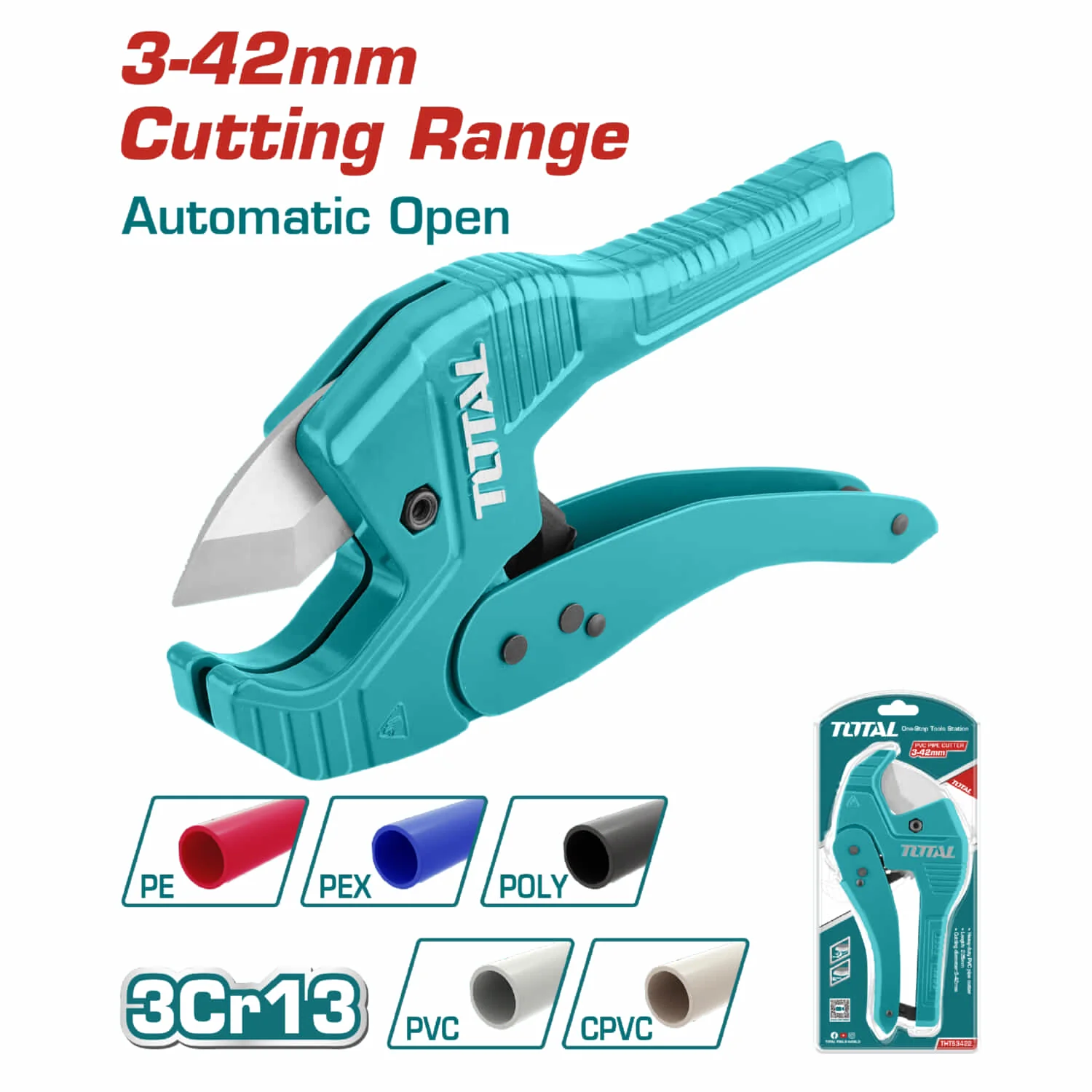 Cortador De Tubo De PVC. Corta Tubos De 3 A 42 Mm. Largo 225 Mm