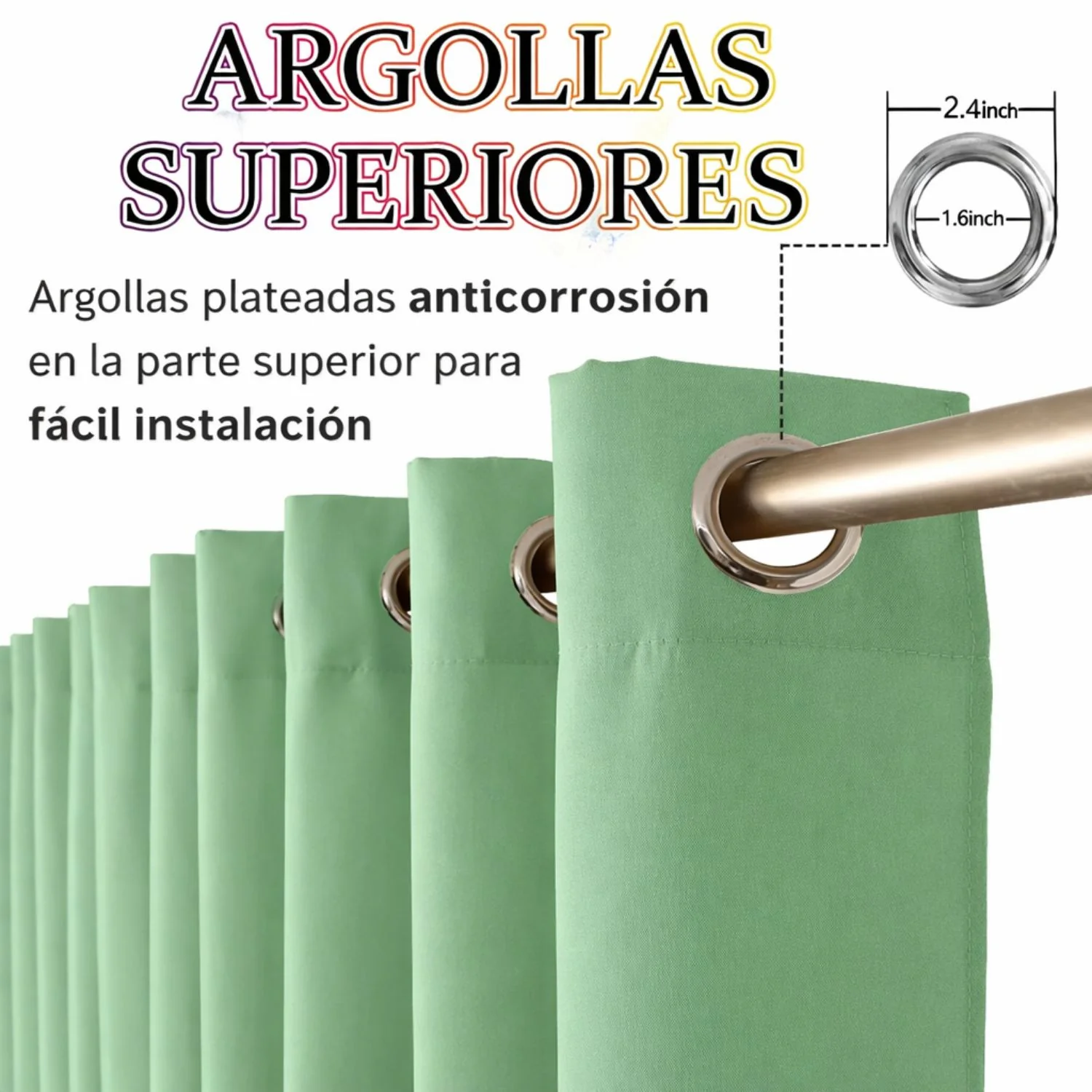 Cortina Blackout Verde Con Argollas (1.4X2.4M) Bloqueo 85% Luz. Cortina De Tela Con Anillos. - Image 4