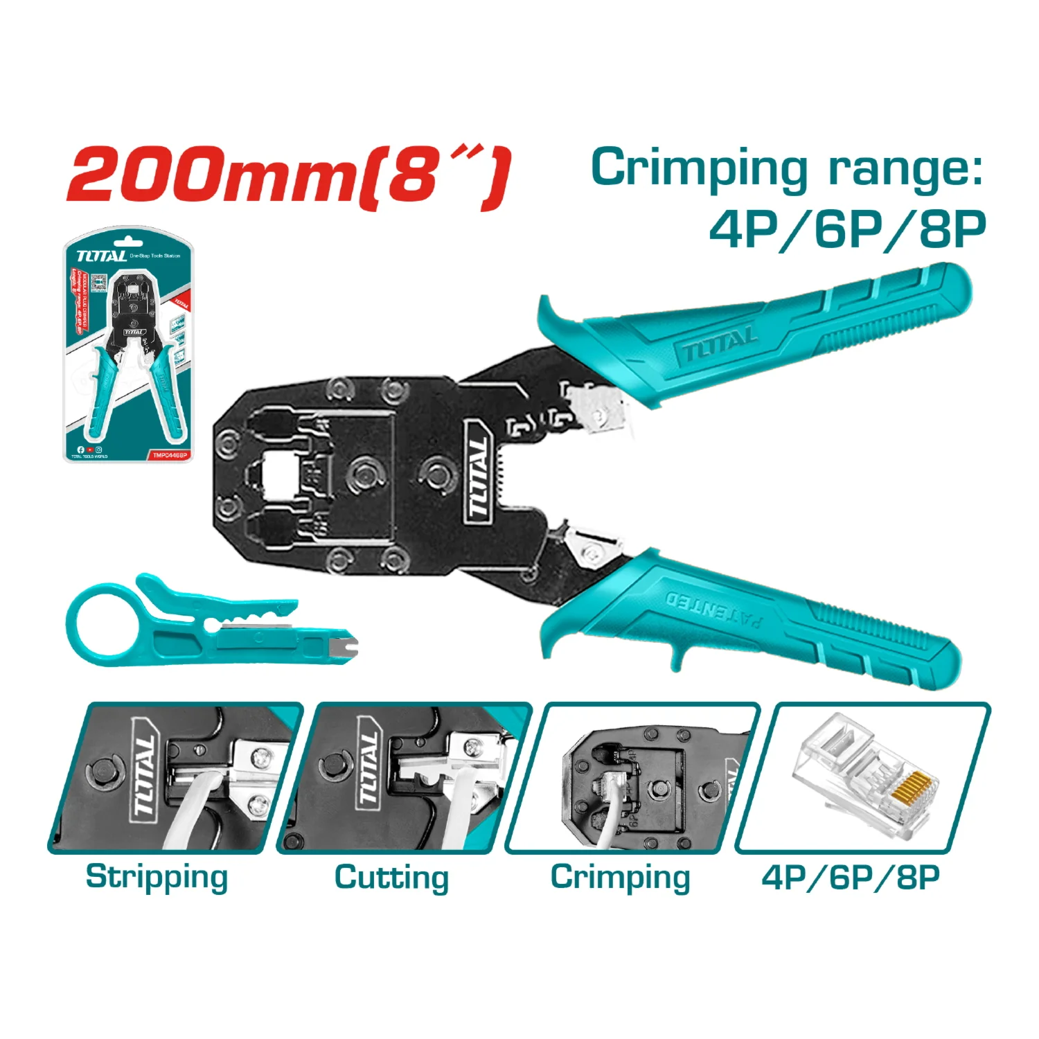 Crimpadora De Enchufe Modular Engarzado, Pelado, Corte, Longitud: 8", Mango De PVC De Diseño Único - Image 2