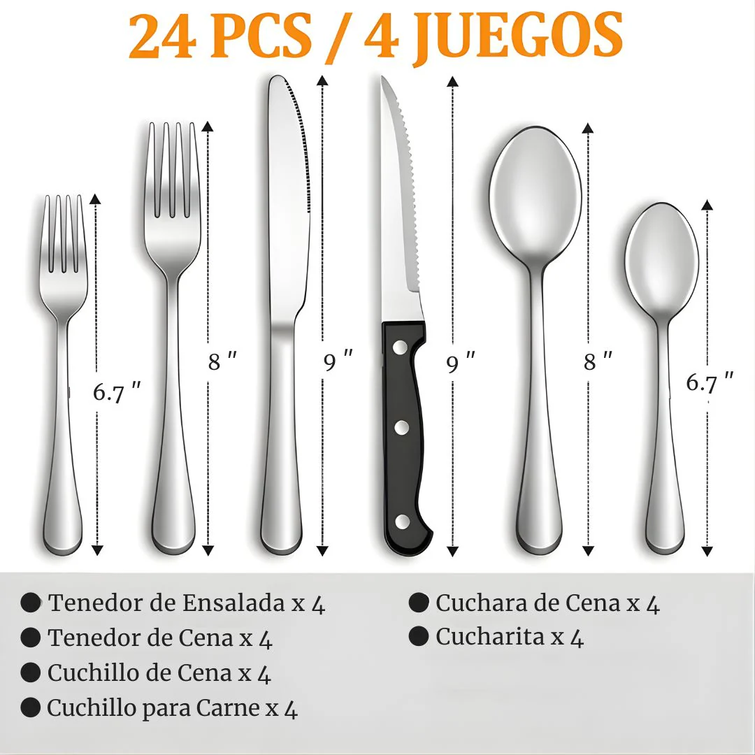 Cubiertos De Acero Inoxidable. Juego De 24 Piezas. Color Plateado. Set Ideal Para 4 Personas. - Image 2