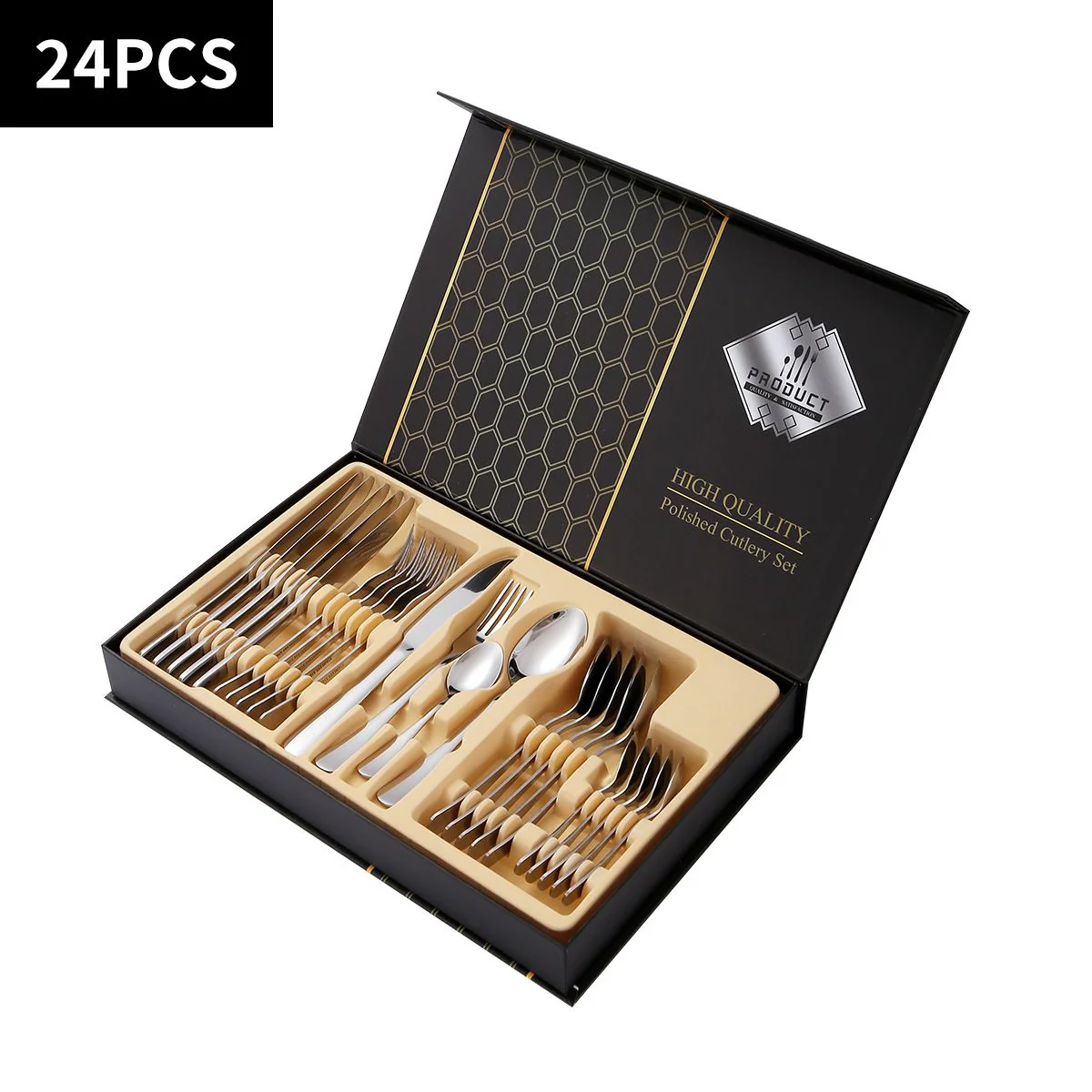 Cubiertos De Acero Inoxidable. Set De 24 Piezas. Con Estuche Elegante Para Mesa Formal Y Uso Diario