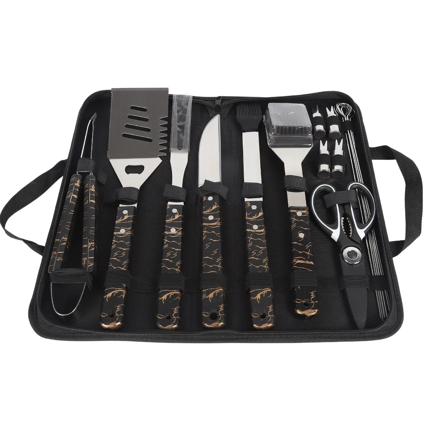 Cubiertos Para BBQ Camping Al Aire Libre De Acero Inoxidable Con Estuche Portátil De Tela. Set De 18 Piezas. Kit De Accesorios Para BBQ Parrillada. - Image 2