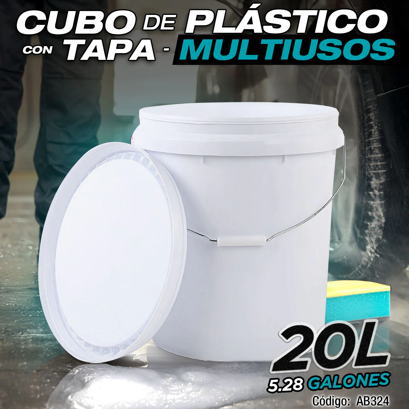 Cubo De Plástico Con Tapa Multiusos 20 Litros (5.28 Galones). Cubeta. Tanque