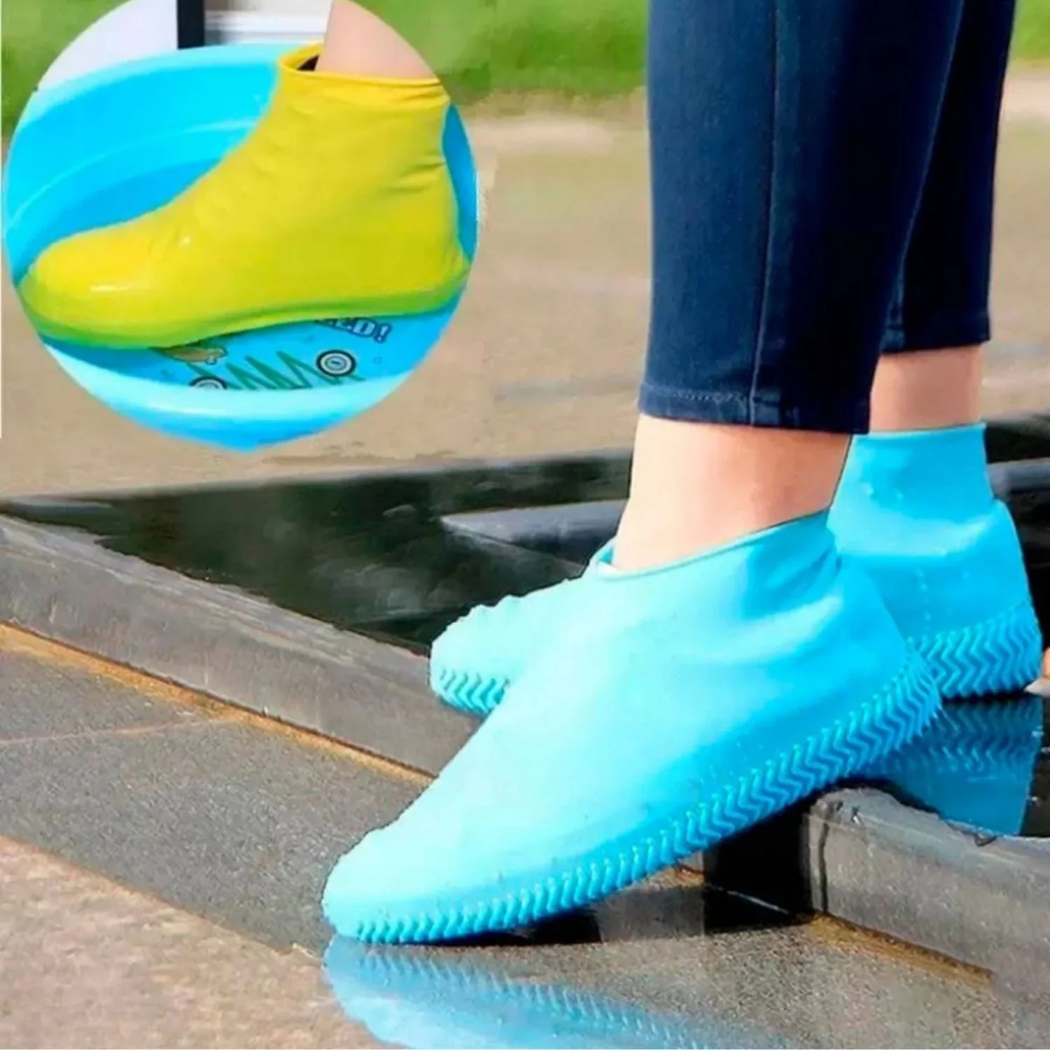 Cubre Calzados De Látex Impermeable Estilo Zapatilla Color Azul Talla M Reutilizables Para Lluvia Zapatos. Se Vende En Par