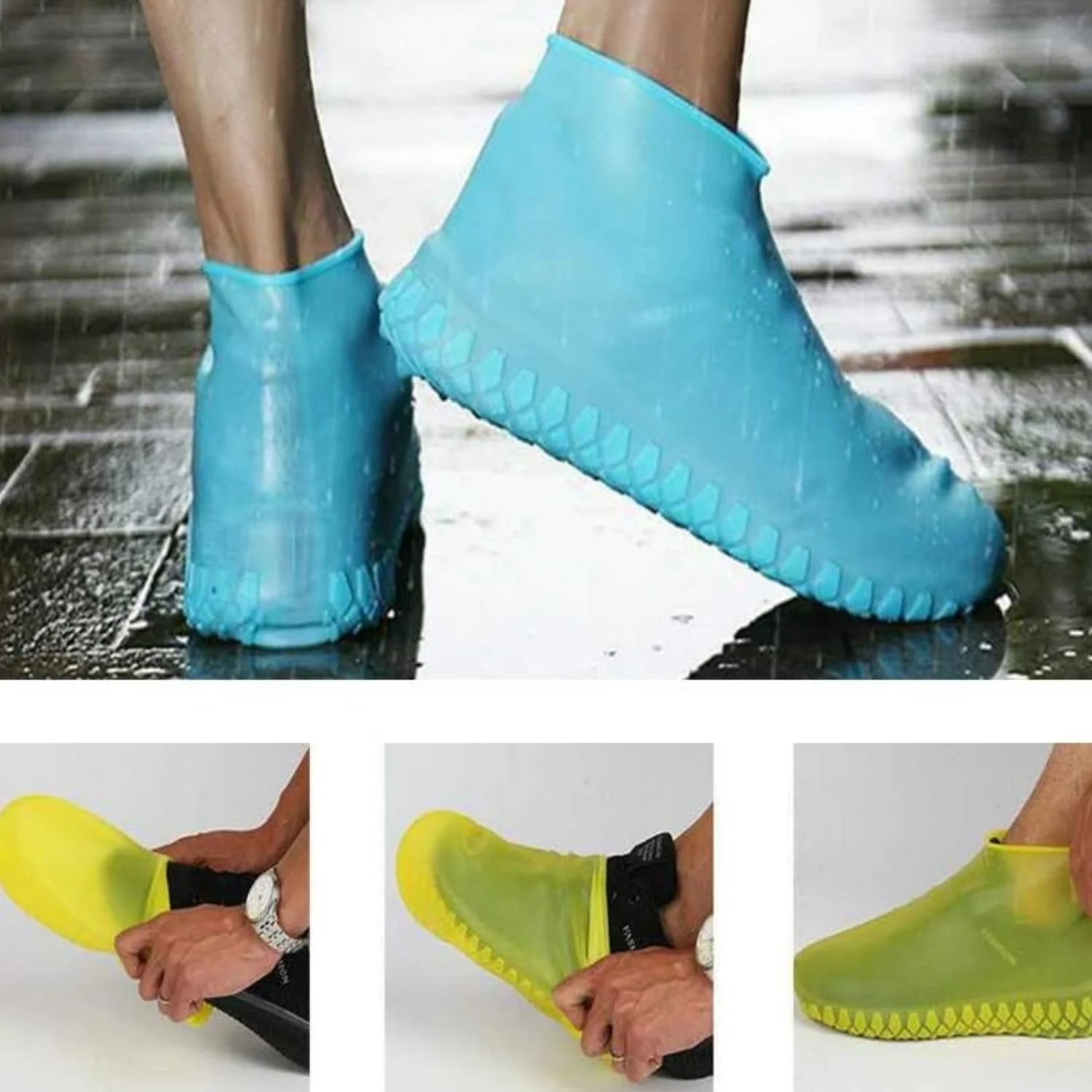 Cubre Calzados De Látex Impermeable Estilo Zapatilla Color Azul Talla M Reutilizables Para Lluvia Zapatos. Se Vende En Par - Image 3