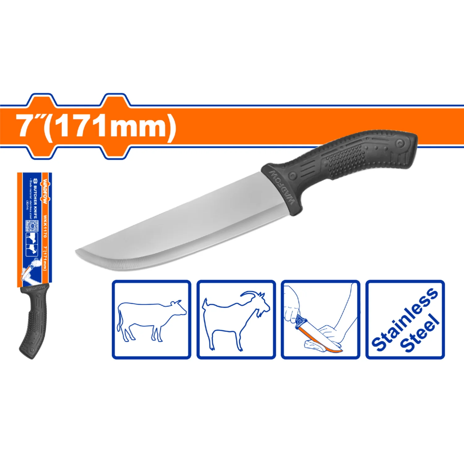 Cuchillo De Carnicero 7" Cortar Carnes Acero Inoxidable 3CR14 Mango Polipropileno