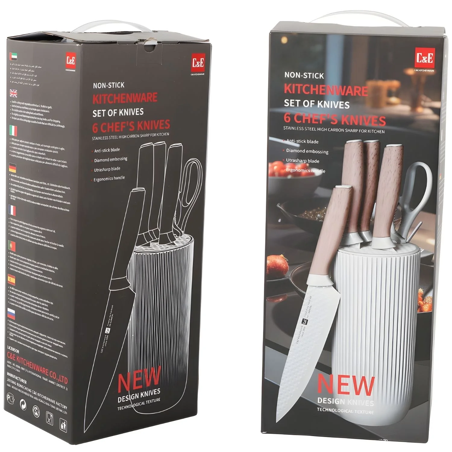 Cuchillos De Cocina Color Blanco Set De 6 Piezas Con Soporte. Diseño Texturizado Antiadherente. - Image 3
