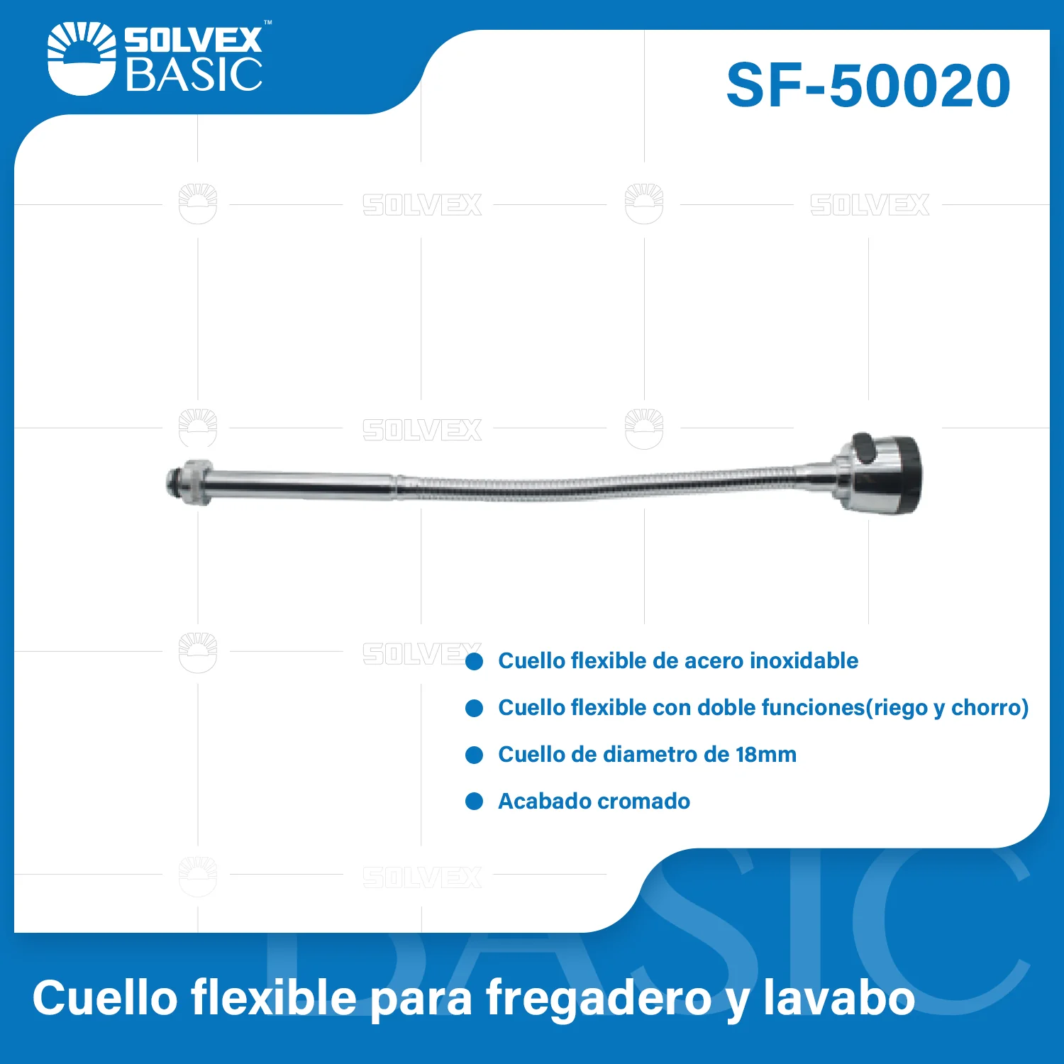 Cuello Flexible 18Mm Para Llave Mezcladora De Fregador. Acero Inoxidable. Doble Función Chorro Y Riego.