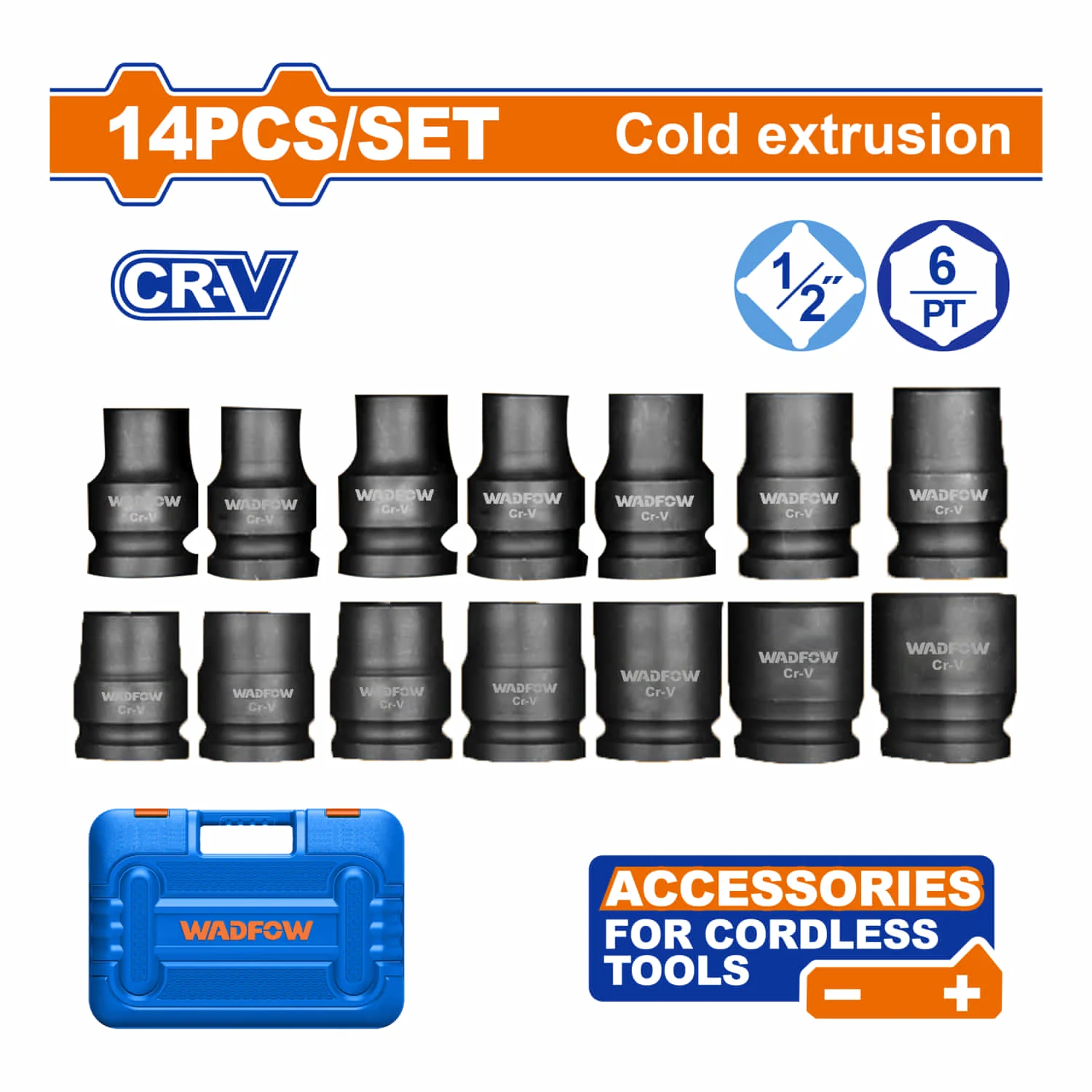 Dados De Impacto Socket 1/2" Cortor Cr-V (10-27 Mm) Tratamiento Térmico. Compatible Con WCD1512 WCD1B48 Set De 14 Piezas. Juego - Image 2