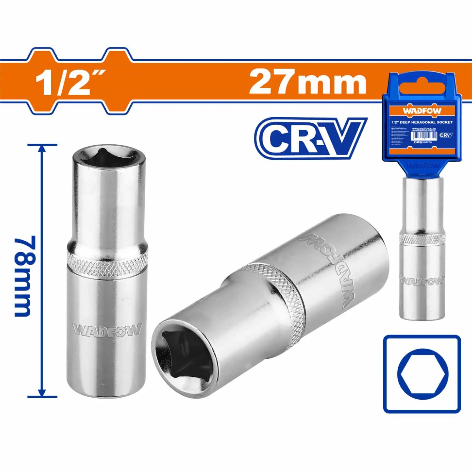 Dados Hexagonales Socket Largo 1/2"  6 Puntas Longitud 78Mm. Acero 50BV30 Tratado Térmicamente. Cromado. - Image 16