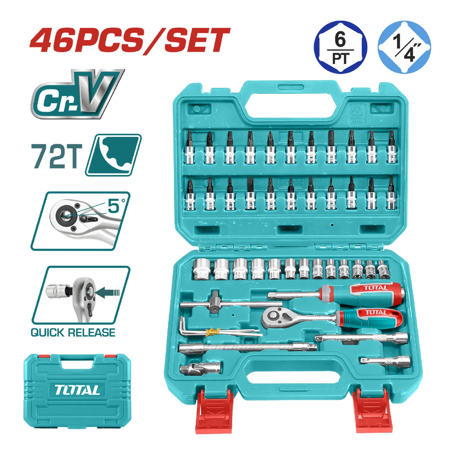 Dados Socket Ratchet Mango Kit 1/4" Cr-V 45T. Set De 46 Piezas Variadas. - Image 2