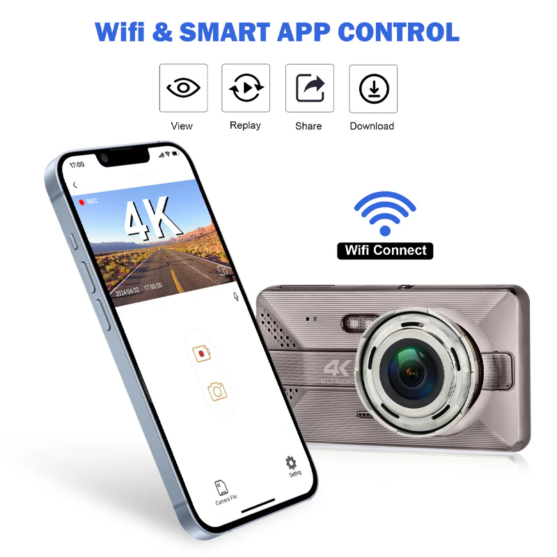 Dash Cam 4K Para Autos 1080P Y Wifi. Grabación Frontal Y Posterior Con ADAS Y Alerta De Punto Ciego. Cámara Vehicular Con Visión Nocturna. - Image 4
