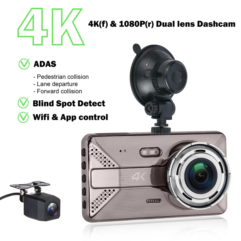 Dash Cam 4K Para Autos 1080P Y Wifi. Grabación Frontal Y Posterior Con ADAS Y Alerta De Punto Ciego. Cámara Vehicular Con Visión Nocturna. - Image 5