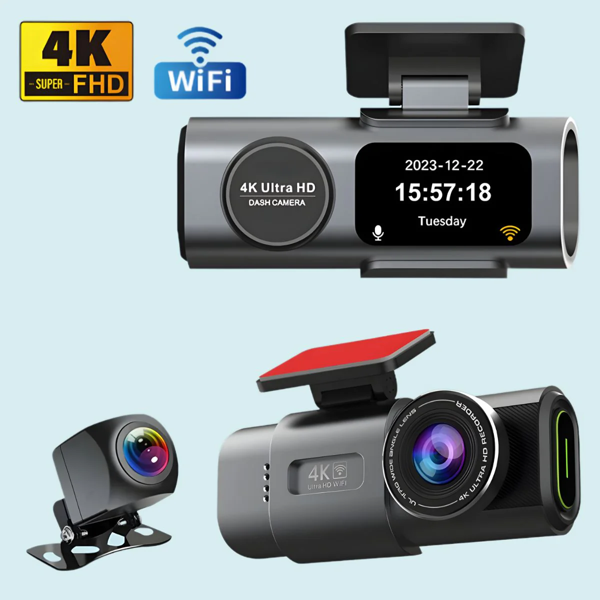 Dash Cam Cámara Doble Para Autos 4K + 1080P Con Wifi. Grabación Frontal Ultra HD Y Trasera Full HD. Dashcam Con Visión Nocturna Y App Móvil.