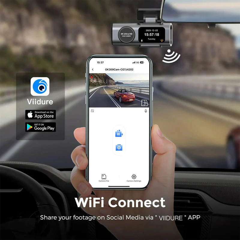 Dash Cam Cámara Doble Para Autos 4K + 1080P Con Wifi. Grabación Frontal Ultra HD Y Trasera Full HD. Dashcam Con Visión Nocturna Y App Móvil. - Image 6