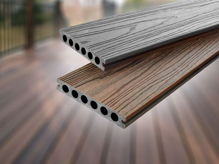 Deck WPC Piso Exteriores Dual Color Gris Plata / Teca  23 X140x2900mm
