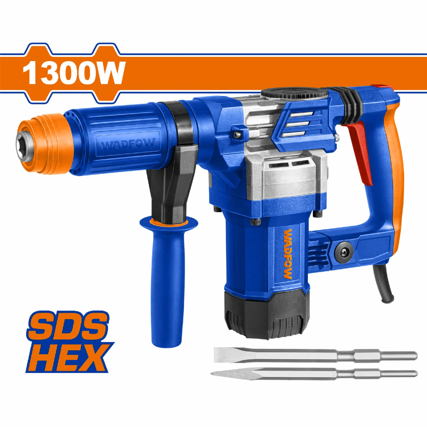 Demoledor SDS HEX 1300W, 110V-120V~60Hz, 3700Bmp, 15J. Antivibratorio. Incluye 2 Cinceles. R
