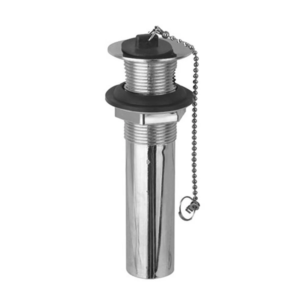 Desagüe De Lavamanos Cromado 1 1/4" X 6" Con Tapón Negro Y Cadena Cromada NESSATI