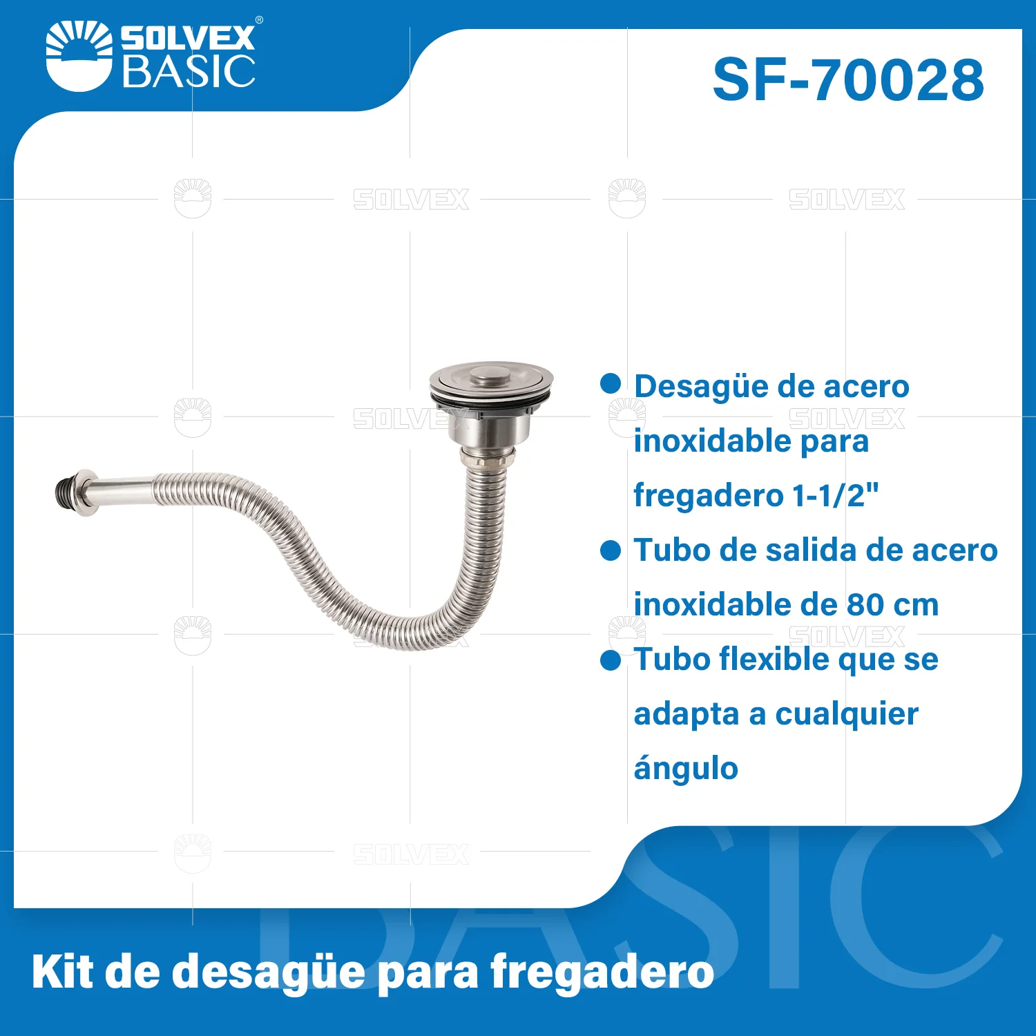 Desagüe Para Fregador 1-1/2". Tubo Flexible De Drenaje En Acero Inoxidable 80 Cm Con Colador.