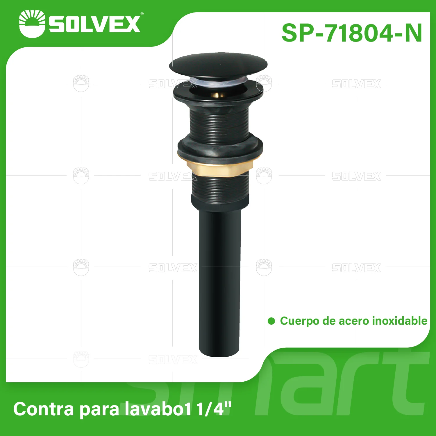 Desagüe Para Lavamanos 1 1/4" Con Tubo Acero Inoxidable. Drenaje Para Fregador En Color Negro.