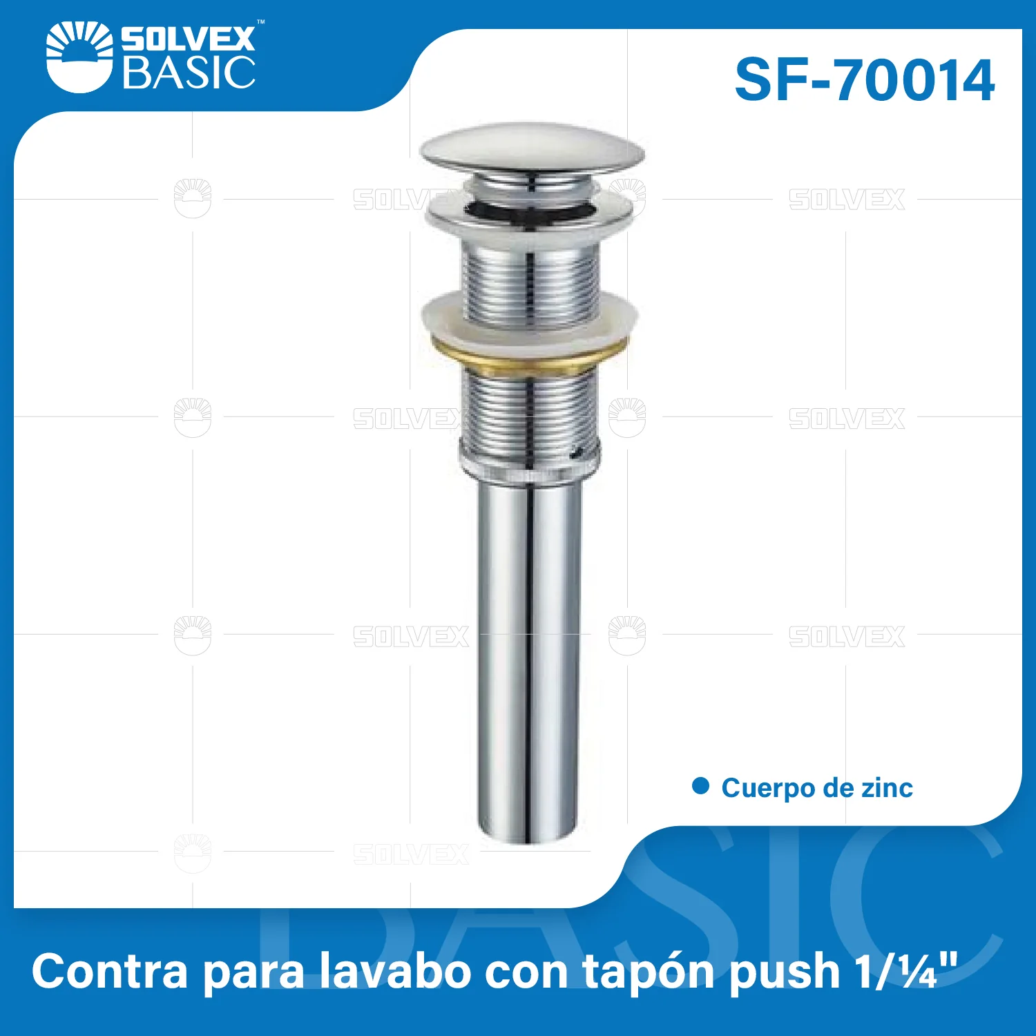 Desagüe Para Lavamanos 1 1/4". Drenaje Con Tapón Push Cromado Sin Rebosadero.
