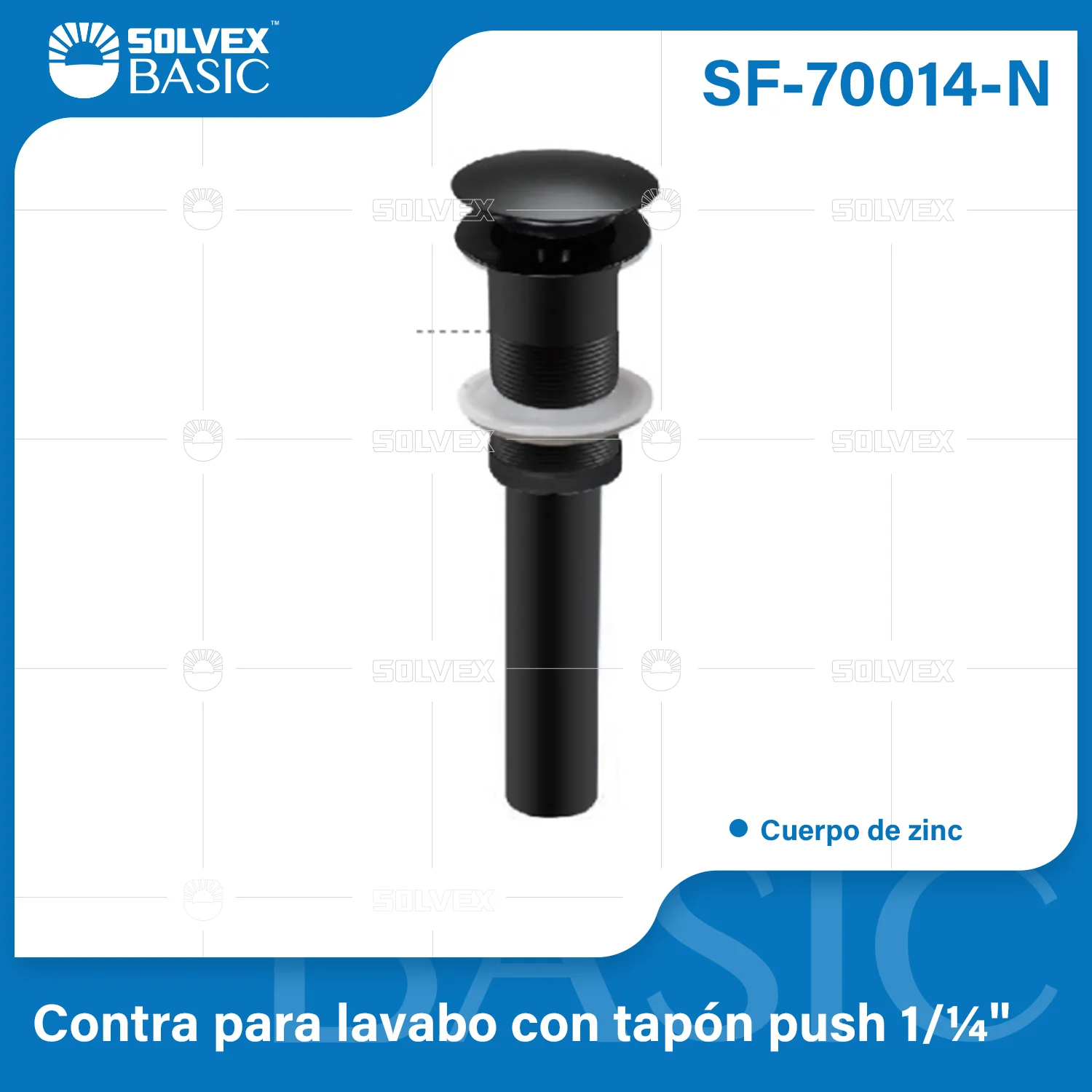 Desagüe Para Lavamanos 1 1/4". Drenaje Con Tapón Push Sin Rebosadero. Color Negro.