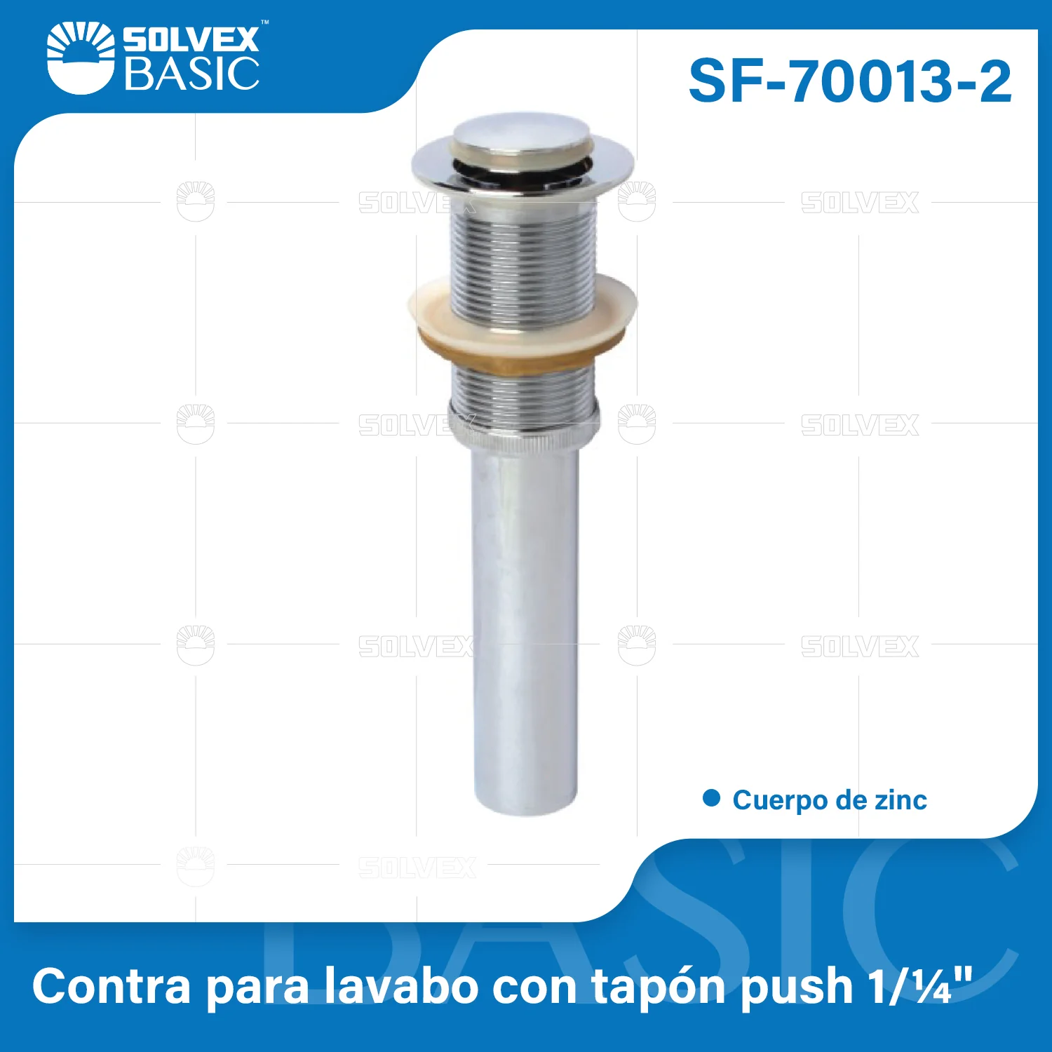 Desagüe Push 1 1/4" Para Lavamanos. Drenaje Con Tapón Automático Sin Rebosadero Cromado.