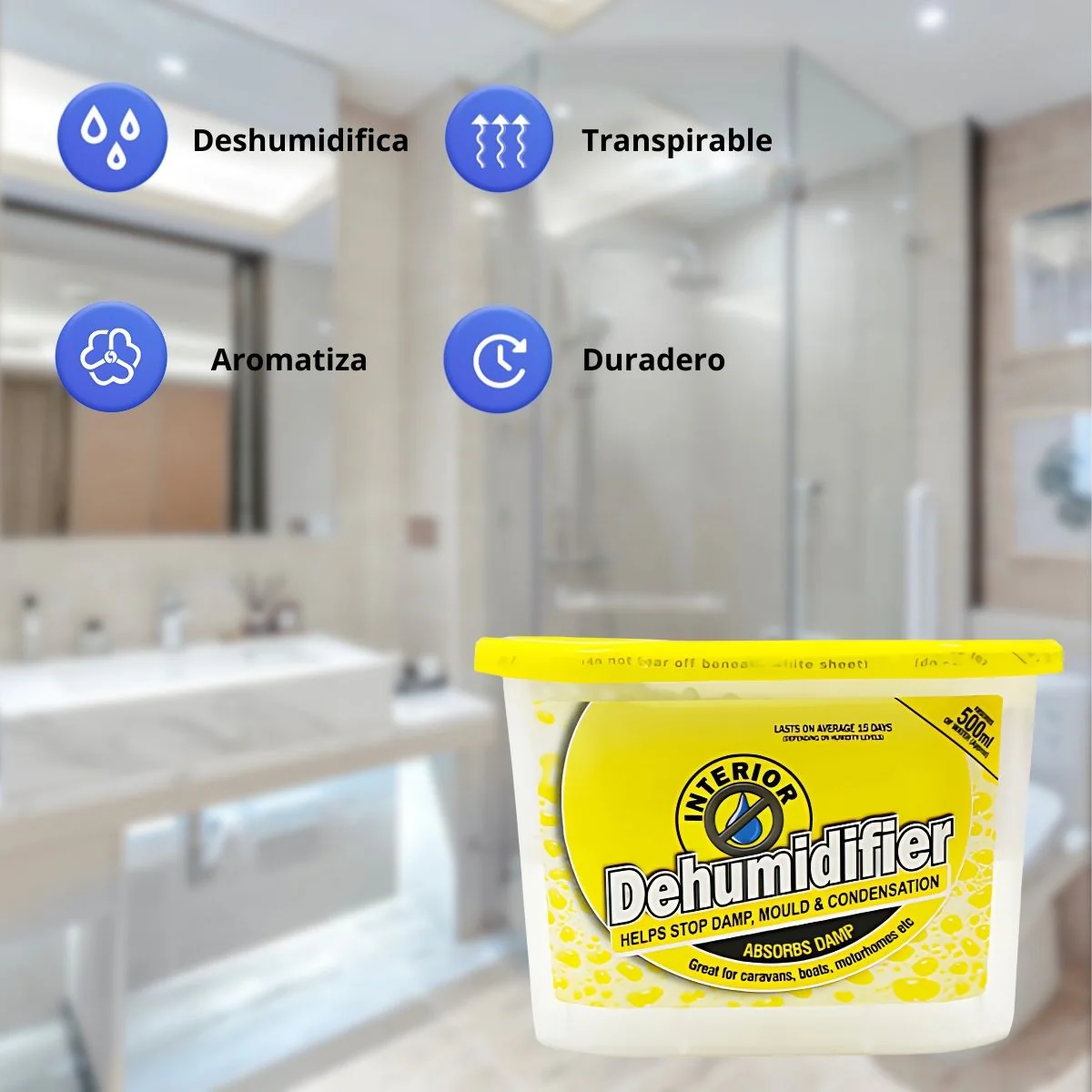 Deshumidificador Aromático (Limón) Antihongos Ideal Para Closets, Armarios, Cuartos Y Baños. Extractor De Humedad. 500 Ml - Image 3