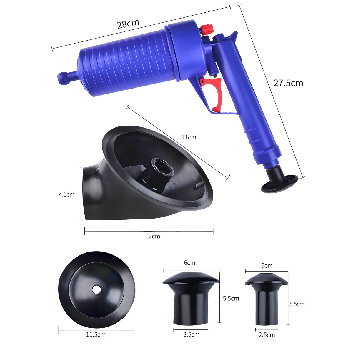 Destapador Despacaños De Inodoro De Alta Presión. Neumático Potente Para Baño, Cocina Y Drenajes Con Cabezales Intercambiables. - Image 4