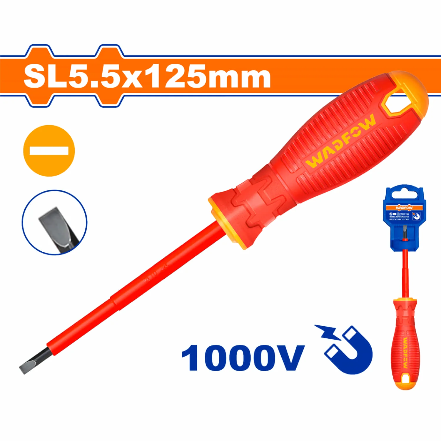 Destornillador Aislado Plano SL5.5X125mm. Punta Magnética. 1000V. Mango Cómodo.