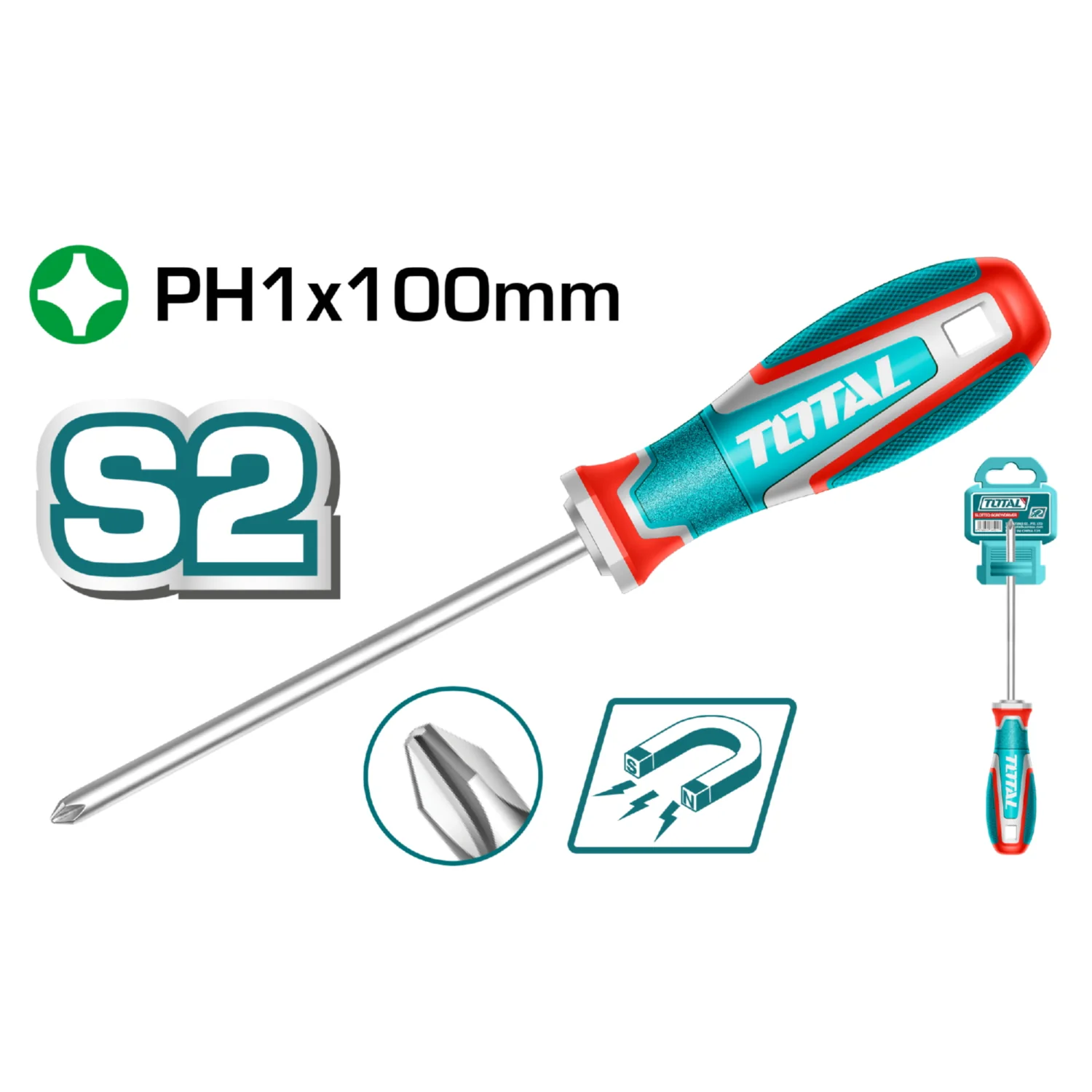 Destornillador Phillips Ph1x100mm Punta Magnética. Mango Suave. Material De La Hoja S2