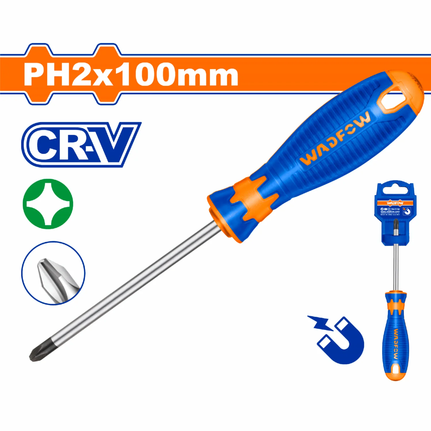 Destornillador Phillips 6.0X100mm S2 Phillips PH2 Magnético Cr-V