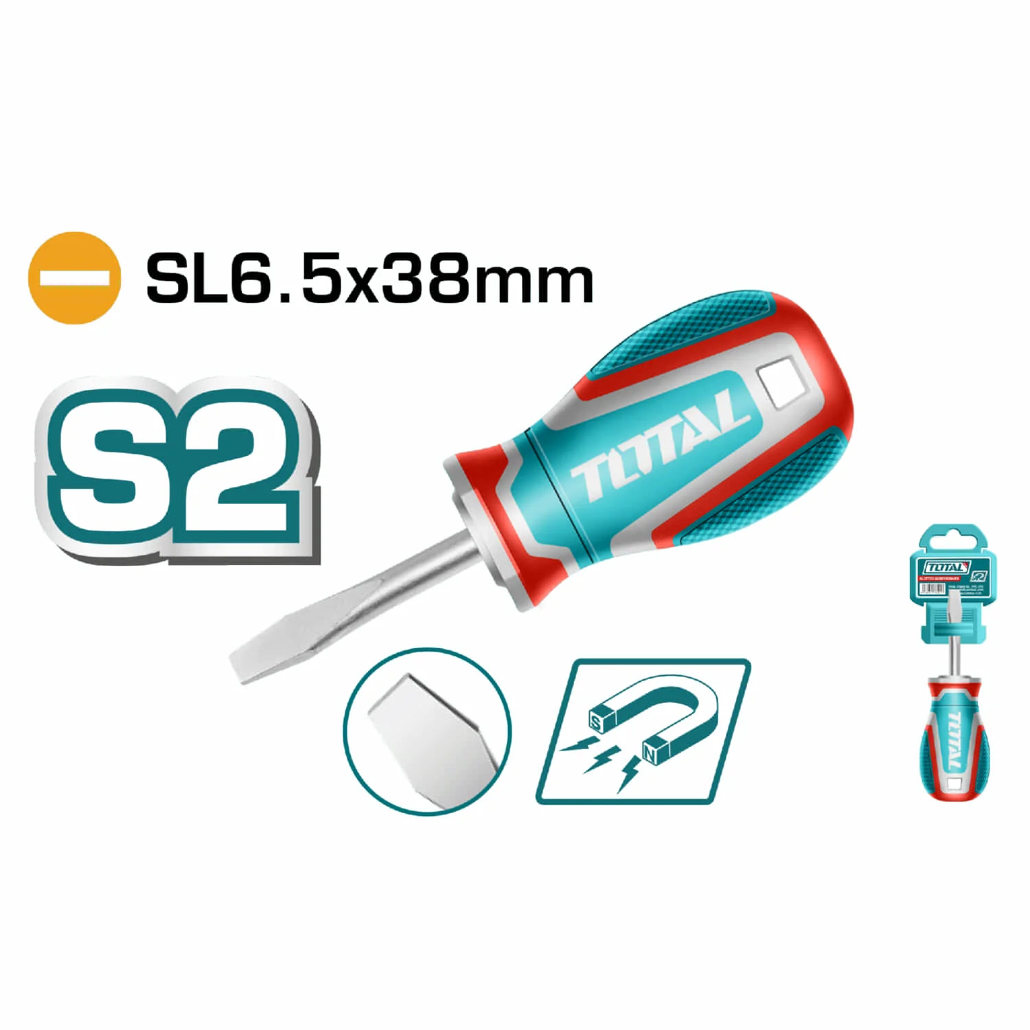 Destornillador Plano SL6.5X38mm Punta Magnética. Mango Suave. Material De La Hoja S2
