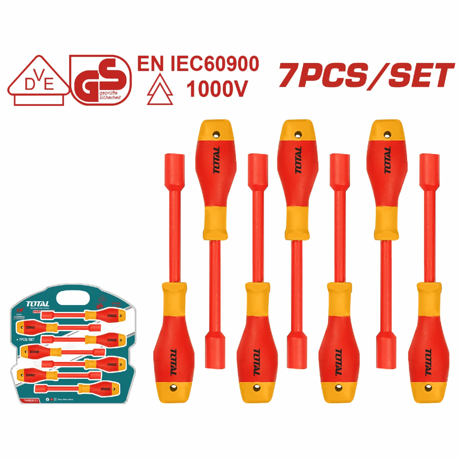 Destornilladores Aislados Punta Plana. Magnético. 50BV30. 1000V. Mango Redondo. Set De 7 Piezas.