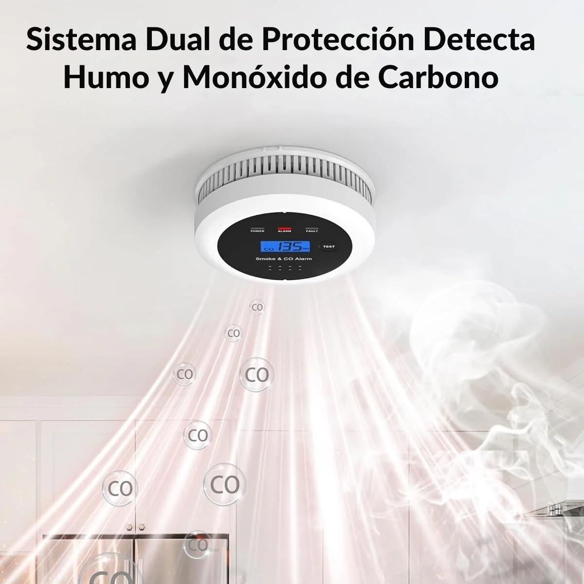 Detector De Humo Y Monóxido De Carbono (CO2) 2 En 1 Con Pantalla Digital Y Alarma De 85Db. Utiliza 3 Baterias AA (No Incluidas) - Image 2