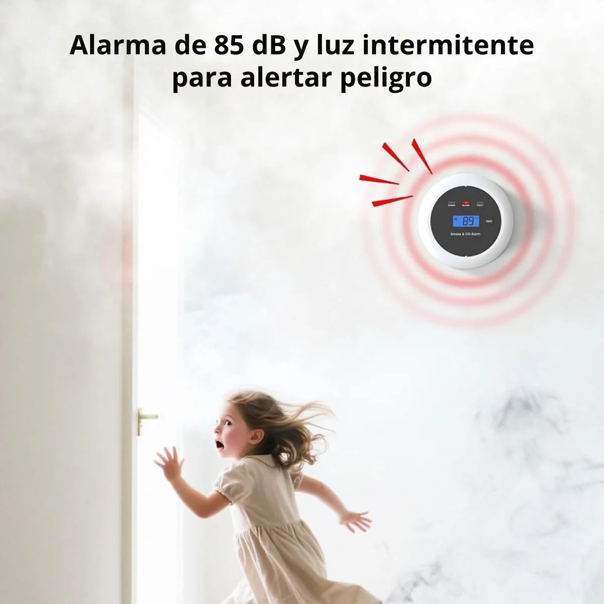 Detector De Humo Y Monóxido De Carbono (CO2) 2 En 1 Con Pantalla Digital Y Alarma De 85Db. Utiliza 3 Baterias AA (No Incluidas) - Image 3
