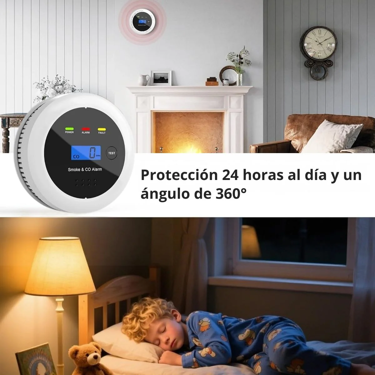 Detector De Humo Y Monóxido De Carbono (CO2) 2 En 1 Con Pantalla Digital Y Alarma De 85Db. Utiliza 3 Baterias AA (No Incluidas) - Image 4