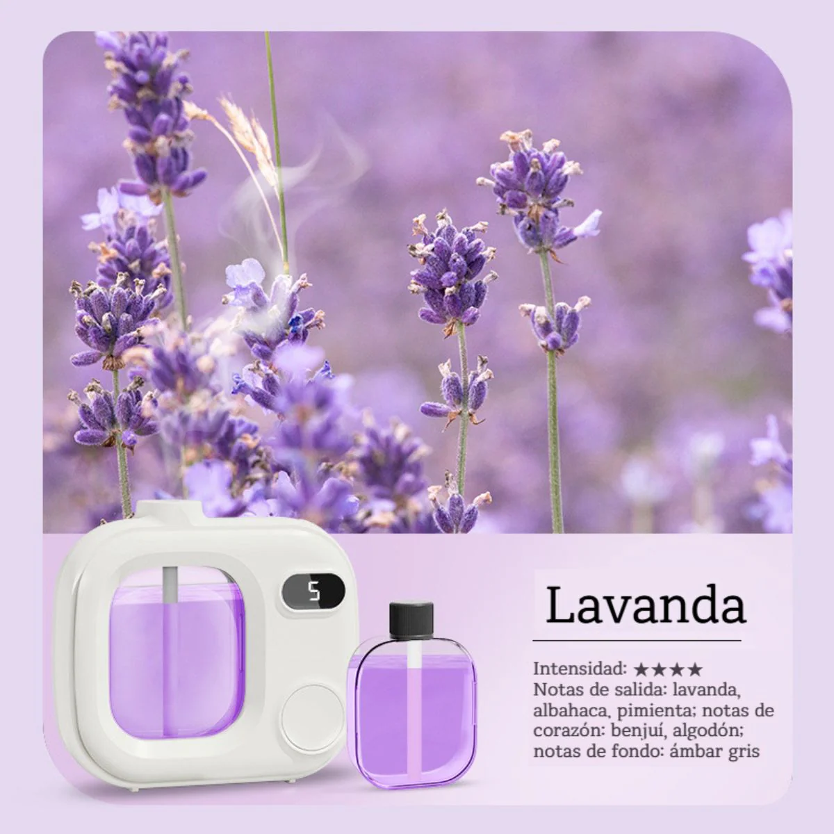 Difusor Aromas De Aceites Esenciales (Incluye Esencia De Lavanda 50Ml). Dispensador De Fragancia Aromático. Ambientador. Aromaterapia. - Image 3