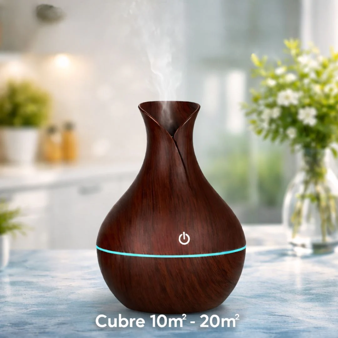 Difusor De Aceites Esenciales 130ML Con Luz LED. Dispensador Aromático Con Alcance De 20㎡ (15.5X16.6Cm) Aromaterapia. Color Madera Oscura. - Image 2