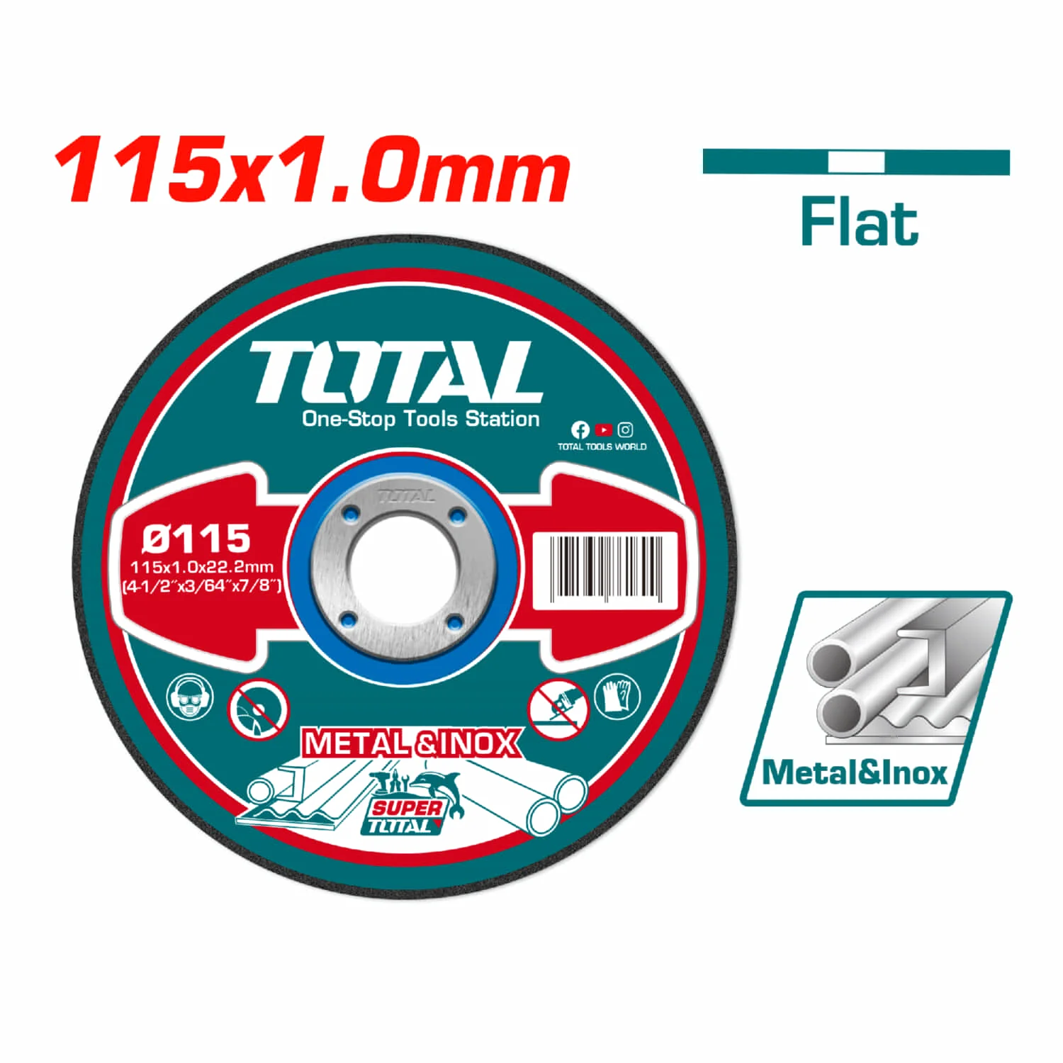 Disco Corte De Metal Y Acero Inoxidable 4 1/2" 115X1.0Mm Plano.