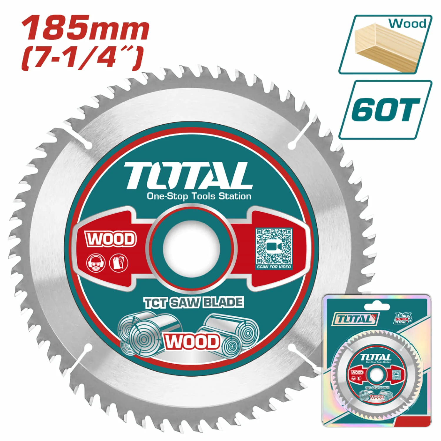 Disco Corte Madera 185Mm(7-1/4") 60T,Arbor:20Mm Reduction Ring:16Mm