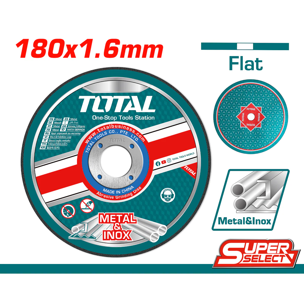 Disco De Corte Para Metal Plano 180 (7") X 1.6 (1/16") X 22.2Mm (7/8")