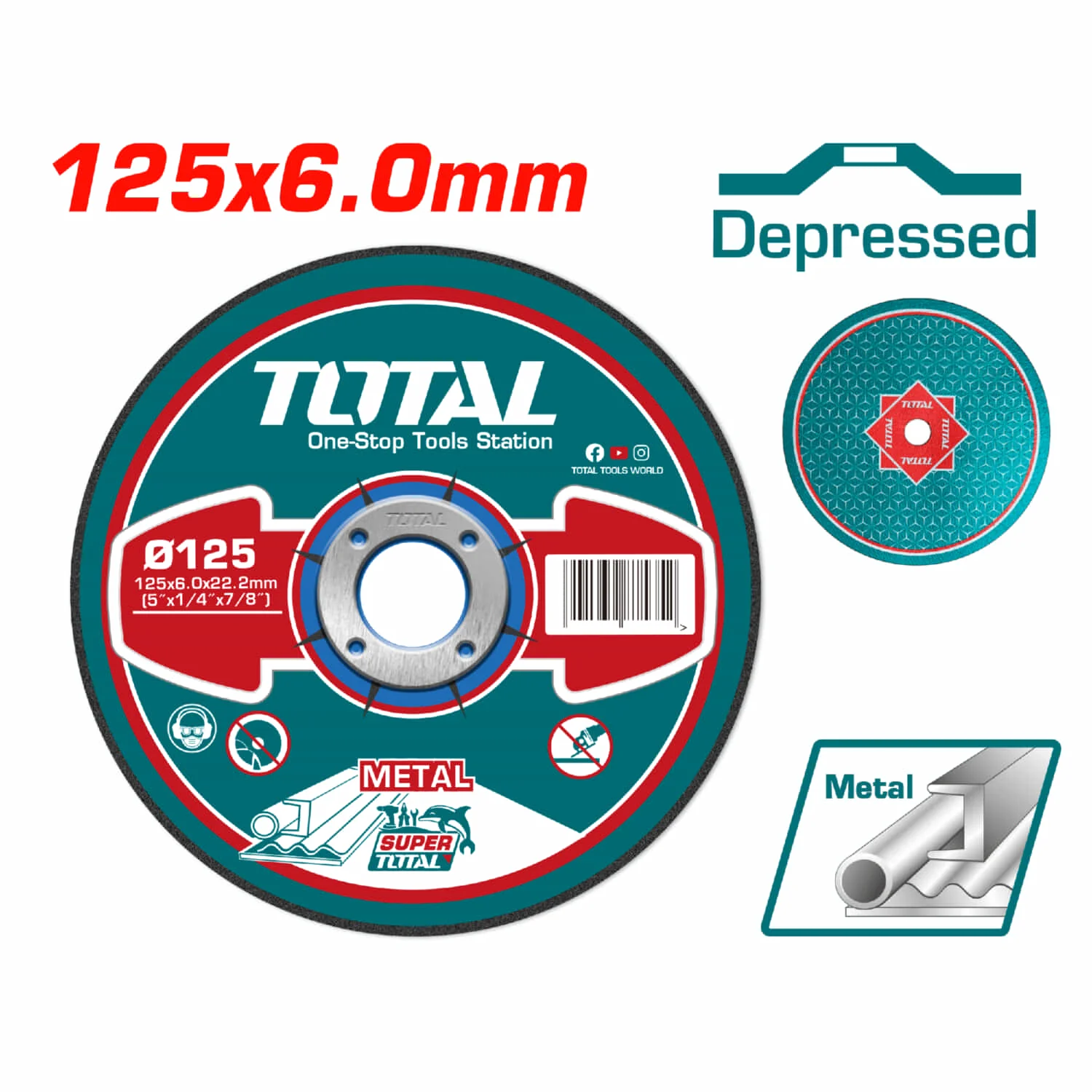 Disco De Desbaste Para Metal Abrasivo. 125 Mm (5 ") X 6.0Mm (1/4") X 22.2Mm (7/8 "). Centro Concavo