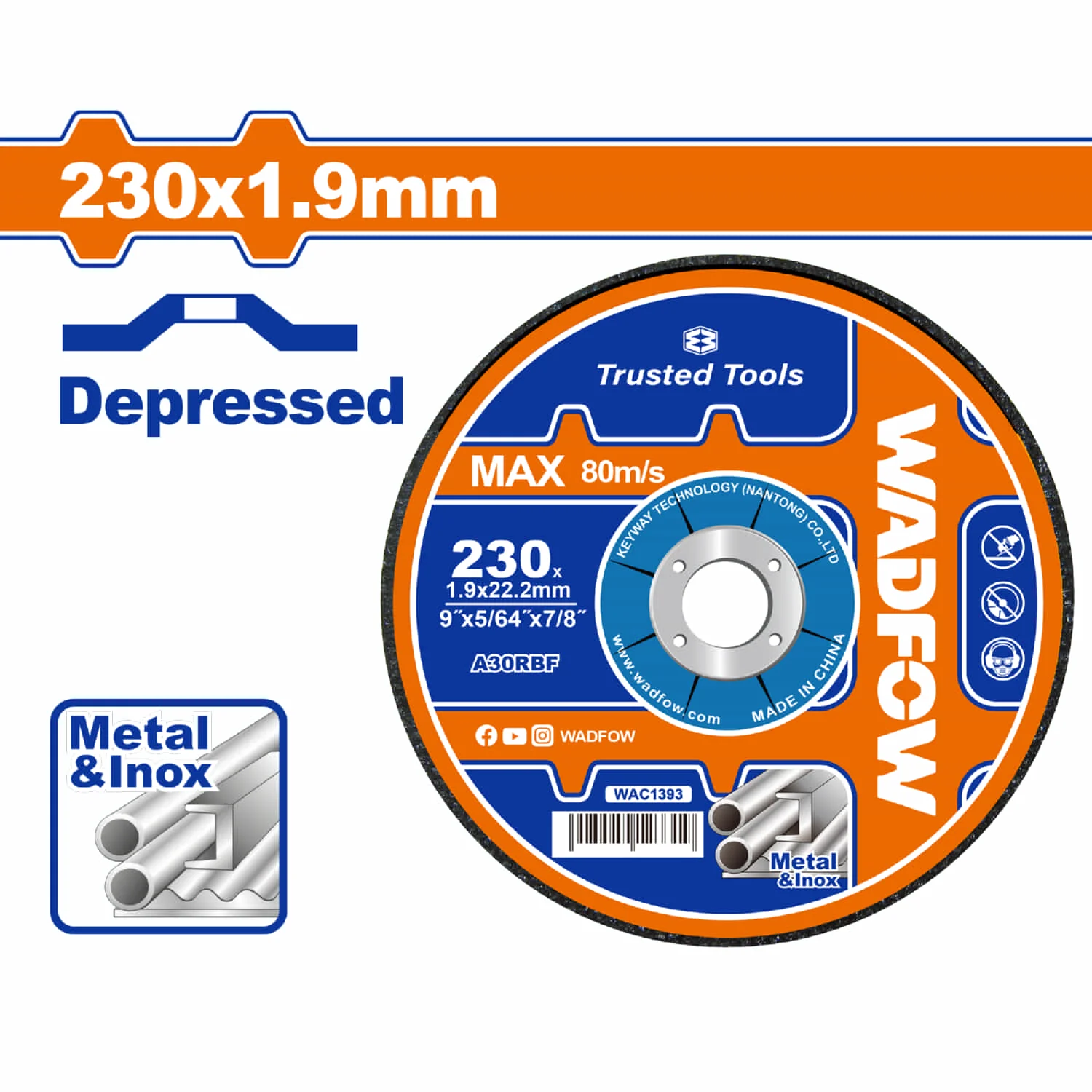 Disco De Desbaste Para Metal Abrasivo. 9"X 5/64" X 7/8". Centro Concavo